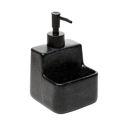 Dispenser Porta Sabão E Suporte Esponja 430ml Cerâmica Pia Preto