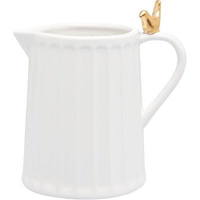 Leiteira de Cerâmica Pequena Colibri Pássaro 200ml Branca