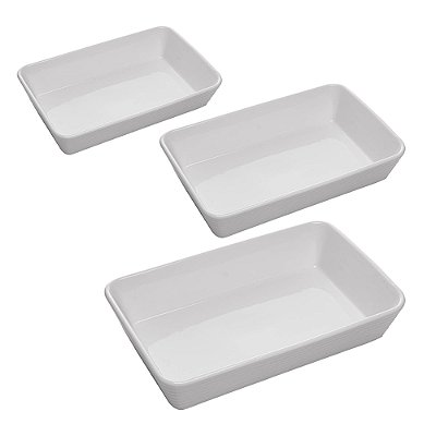Kit 3 Refratários Linea Porcelana Jogo 30x20/ 25x17/ 20x15