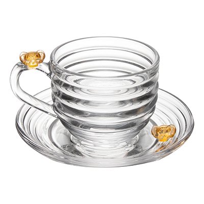 Xícara Com Pires Little Bee 200ml Cristal Grosso Abelha Chá