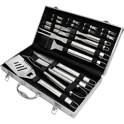 Kit Churrasco 19 Peças Gourmet Aço Inox E Maleta Alumínio
