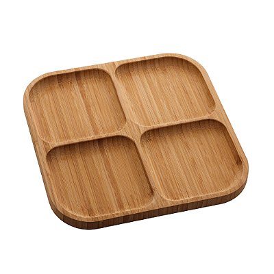 Petisqueira Quadrada Em Bambu Com 4 Divisórias Square Lyor