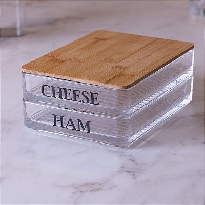 Porta Frios Vidro E Tampa Bambu 20x15x8cm De Mesa Servir