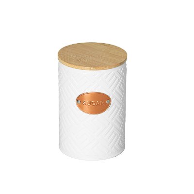 Pote Açúcar De Metal 300g E Tampa Bambu Mosaic Relevo