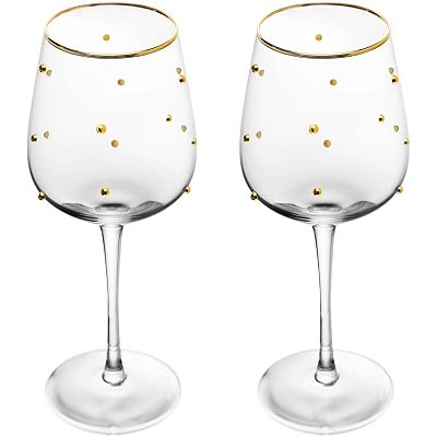 Jogo 2 Taças Vinha Balls Fio Dourado Bolinha 350ml Vidro
