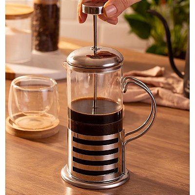 Cafeteira Inox Prensa Francesa 600ml de Vidro E Alça Servir