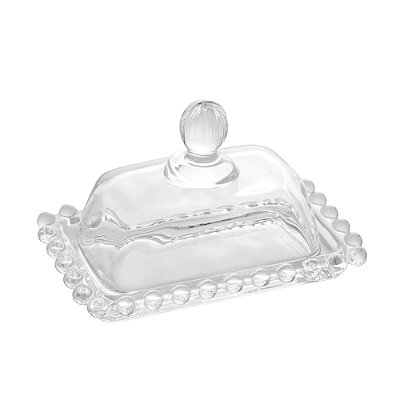 Manteigueira de Cristal Pearl com Tampa 11x7cm Pequena