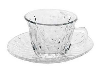 Xícara de Café com Pires em Vidro Diamond 170ml