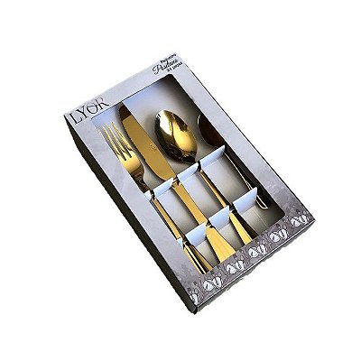 Faqueiro 24 Peças de Aço Inox Positano Dourado