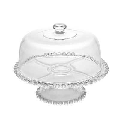 Prato para Bolo Boleira com Pé e Tampa de Cristal Pearl 31cm - Wolff