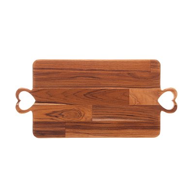 Tábua Bandeja Madeira Teca com Alça de Coração 47x23cm