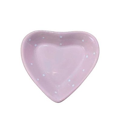 Bowl de Coração Mini em Cerâmica - Rosa com Poa Branco