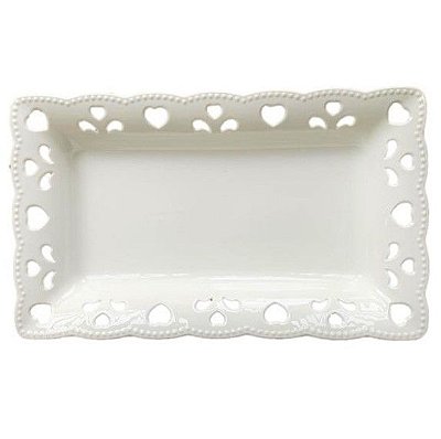 Travessa de Porcelana Retangular com Detalhe de Coração - Grande