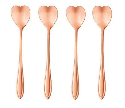 Jogo de Colheres para Chá Coração Rose Gold - 4 Peças