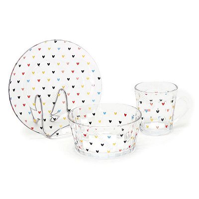 Kit Café da Manhã Prato Bowl e Caneca Americano em Vidro Coração