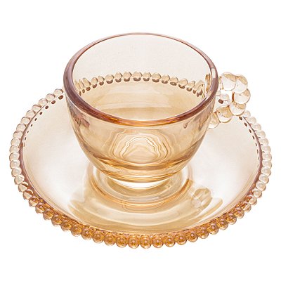Xícara de Café Com Pires de Cristal Pearl Âmbar 80ml - Wolff