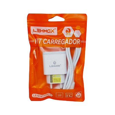 Carregador de Celular C/ 1 Entrada Usb e Cabo Type-C Usb LE-519Type-C