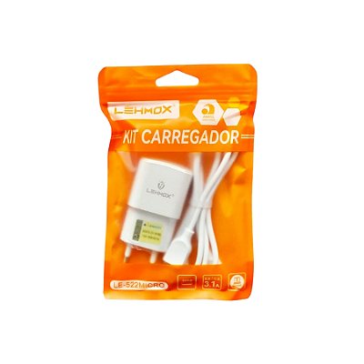 Carregador de Celular C/ 1 Entrada Usb e Cabo V8 Micro Usb Le-522Micro