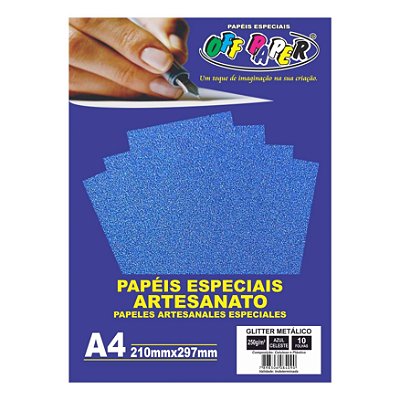 Papel Glitter Metalico Azul Celeste A4 250g 10fls