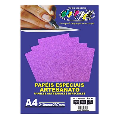 Papel Glitter Metalico Pink A4 250g 10fls