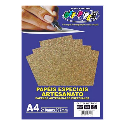 Papel Glitter Metalico Ouro A4 250g 10fls