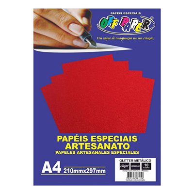 Papel Glitter Metalico Vermelho A4 250g 10fls