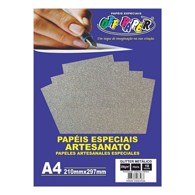 Papel Glitter Metalico Prata A4 250g 10fls
