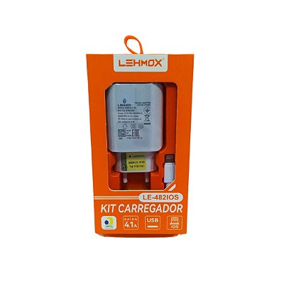 Carregador Para Celular Com 1 Entrada Usb e Cabo Lightning LE-482IOS
