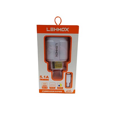 Carregador Para Celular Com 2 Entradas Usb e Pd Micro Usb V8 LE-82Micro