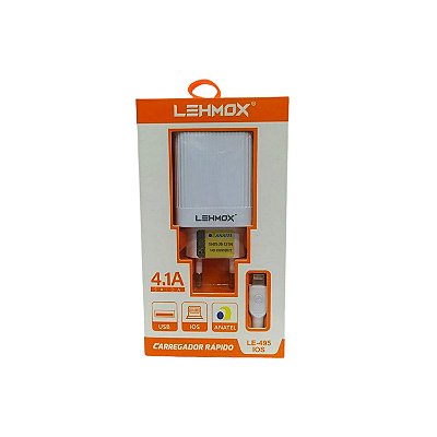 Carregador Para Celular Com 2 Entrada Usb e Cabo Lightning LE-495IOS