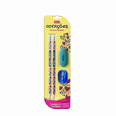 KIT LAPIS CORACOES C/ 4 PECAS