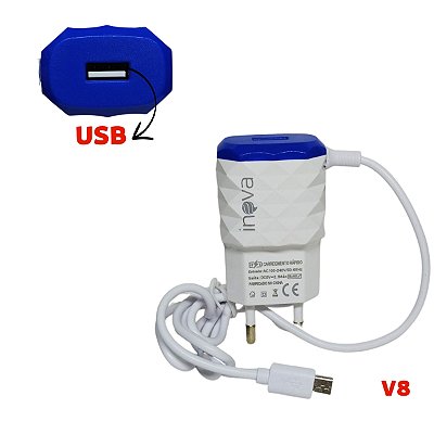 Carregador Com Cabo integrado Micro Usb V8 CAR-8201