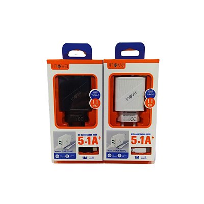 Carregador de Tomada Com 3 Saidas Usb 5.1A + Cabo Tipo-C CAR-3250C