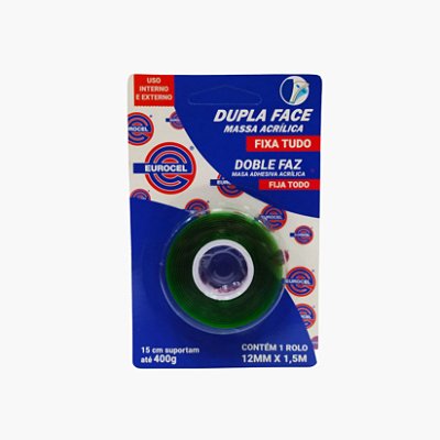 Fita Adesiva Dupla Face Para Fixa Euro Massa Acrilica 12mm x 1,5m
