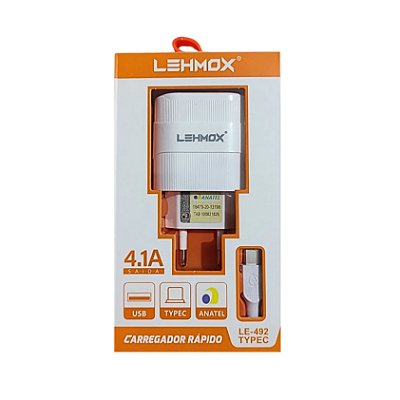 Carregador de Celular C/2 Entrada Usb e Cabo Type-C Le-492 Typec