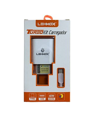 Carregador de Celular C/2 Entrada Usb + PD e Cabo Type-C Le-156 Typec