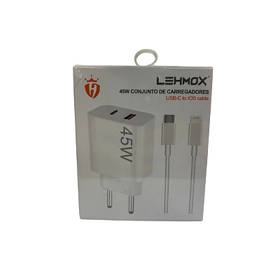 Carregador de Celular C/2 Entr. Usb-C/USB e Cabo Usb-C x Lightning LE-407A+IOS