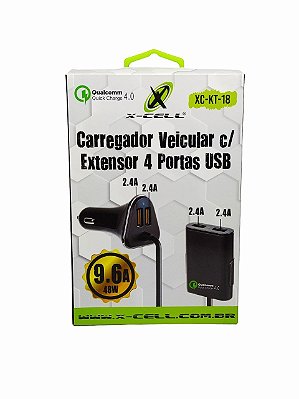 Carregador Veicular 4 Portas XC-KT-18