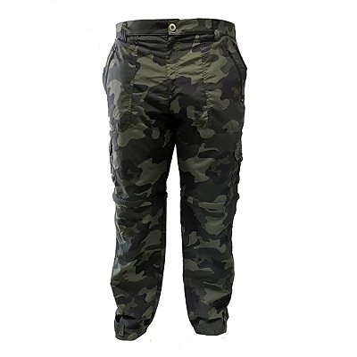 Calça de pesca Presa Viva Vira Bermuda 08 Bolsos C/ Zíper Poliamida Camuflado Verde  G