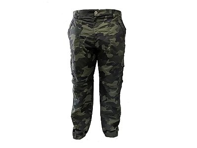 Calça de pesca Presa Viva Vira Bermuda 08 Bolsos C/ Zíper Poliamida Camuflado Verde GG