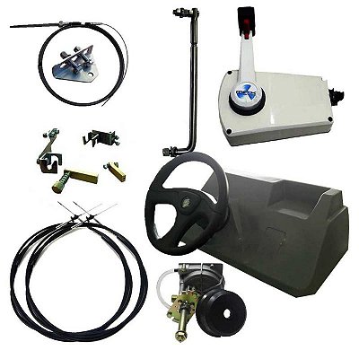 Kit lancha para Mercury 25/30 4 tempos e barco de 5/6 metros - Painel de polietileno com base + sistema de direção compl