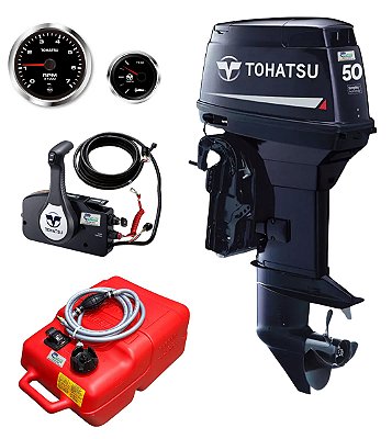 Motor de Popa Tohatsu M50EPTOS – 50 HP 2 Tempos, Rabeta curta 15 polegadas, Power Trim, Direção por Comando à Distância - Preço P. Rural e PJ
