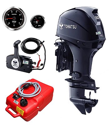 MOTOR DE POPA TOHATSU MFS50AETL – 50 HP 4 TEMPOS COM COMANDO À DISTÂNCIA, PARTIDA ELÉTRICA, RABETA LONGA E POWER TRIM - PREÇO P. RURAL E PJ