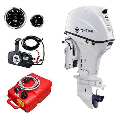 MOTOR DE POPA TOHATSU 60 HP 4 TEMPOS MFS60AWETL COM COMANDO À DISTÂNCIA, PARTIDA ELÉTRICA, RABETA LONGA E POWER TRIM BRANCO - PREÇO P. RURAL E PJ