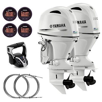 Parelha Motor de popa Yamaha 115 HP 4T BET2X Branco  25 pol. Comando Top Duplo Mecânico - Preço Pessoa Física