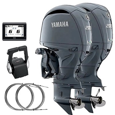 Parelha Motor de Popa Yamaha 200 HP QETX Cinza - 4 Tempos -  Rabeta 25 pol. - Preço especial Produtor Rural e PJ