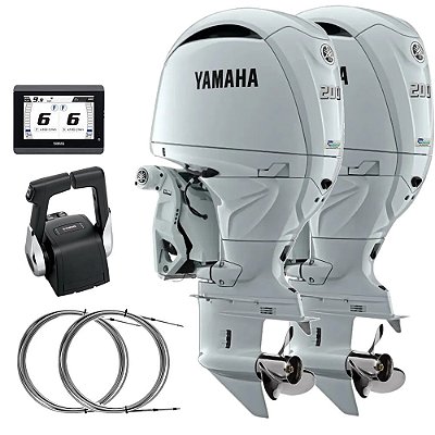 Parelha Motor de Popa Yamaha 200 QET2X Branco - 4 Tempos -  Rabeta 25 pol. Comando Top Duplo Mecânico - Faturamento INSCRIÇÃO ESTADUAL E PRODUTOR RURAL REGIÃO NORTE, NORDESTE E CENTRO-OESTE