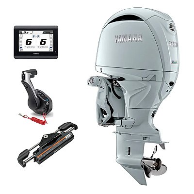 Motor de popa Yamaha 200 HP 4 Tempos NST2X 25 Pol. Branco Elétrico com Comando e Power Trim -  Faturamento INSCRIÇÃO ESTADUAL E PRODUTOR RURAL REGIÃO NORTE, NORDESTE E CENTRO-OESTE