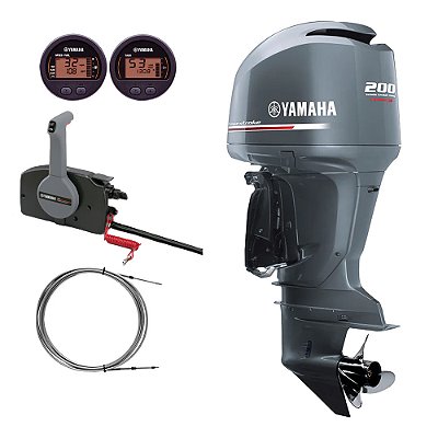 Motor de popa Yamaha 200 HP 4 Tempos BETX 25 POL. Cinza Elétrico com Comando e Power Trim - Preço especial Produtor Rural e PJ