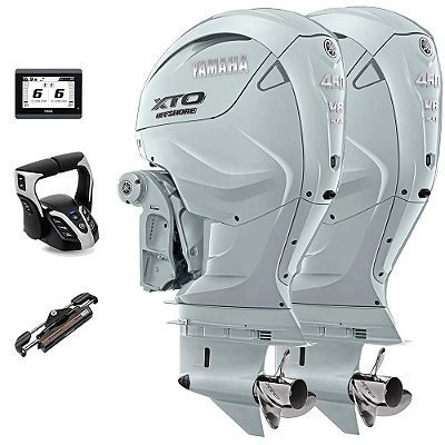 Parelha Motor de Popa Yamaha 2X 450 HP XTO 4 Tempos AVT2X 25" Branco Comando Eletrônico e Tela CL5 Display - Preço especial Produtor Rural e PJ